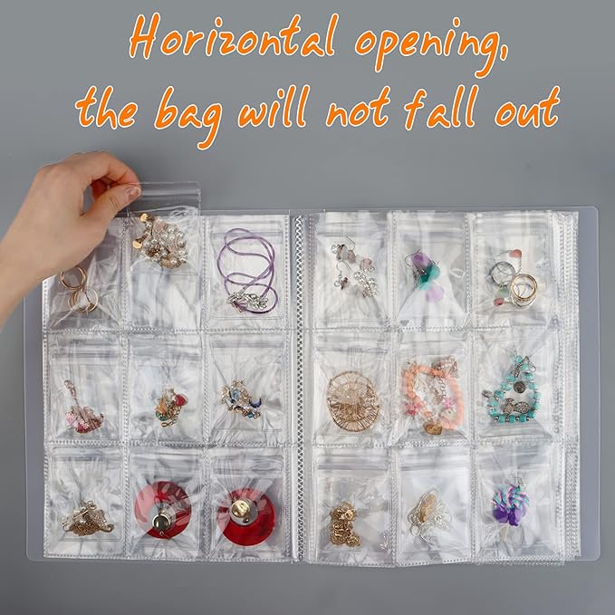 Designster Transparent Jewelry organizer book - Earring Organizer Storage Book Bag Anti-Oxidation, Jewelry Travel Organizer (288Slots+150pcsZipper Bags)