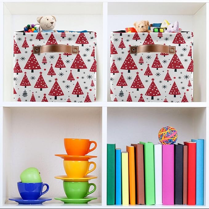 ALAZA Beautiful Pine Tree Merry Christmas Foldable Storage Box Storage Basket Organizer Bins with Handles for Shelf Closet Living Room Bedroom Home Office 1 Pack