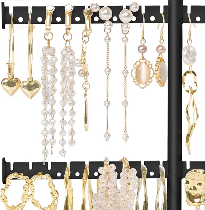 Jenseits Jewelry Holder Stand, 3 Tier Necklace Tree Organizer, Adjustable Height Jewelry Earring Display Towers, Long Necklaces Earrings Bracelets Jewelry Storage Rack for Dresser Bathroom Vanity