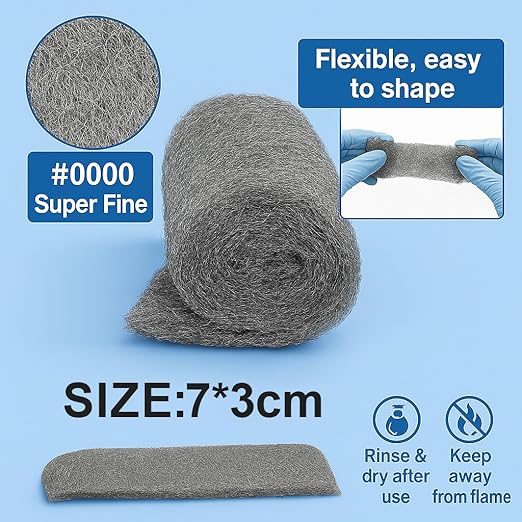 Steel Wool #0000 Grade Pads, 36 Pack – Flexible Cut to Size Wire Wool for Glass Shower Door Hard Water Removal, Chrome & Stainless Steel Polishing, Weep Hole Gap Filler, Mice Control & Rodent Barrier