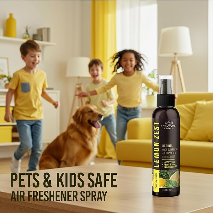 Lemon Zest Natural Air Freshener Spray for Home— Citrus Scent Non-Toxic Odor Eliminator, Long Lasting Freshness — Pet Odor Eliminator, Bathroom Spray, Room Deodorizer—Safe for Kids & Pets - 1PK 4 Oz