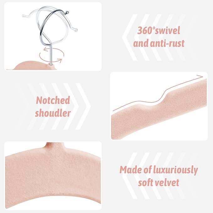 Sishynio Premium Velvet Shirt Hangers 30 Pack, Non-Slip 360° Swivel Hook Space-Saving Felt Hanger, Slim Flocked Hangers for Blouses, Strappy Dresses, Tank Tops(Pink)