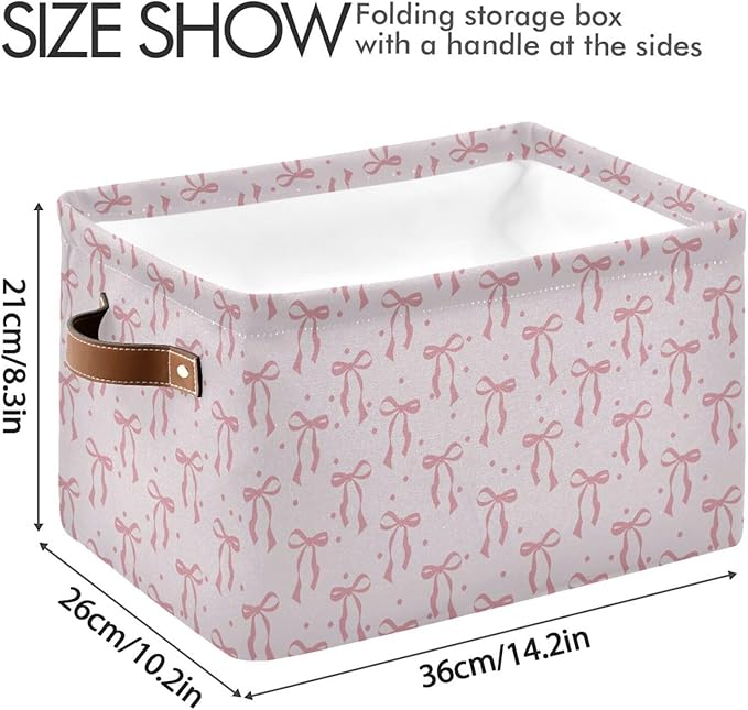 ALAZA Polka Dot Bow Ribbon Foldable Storage Box Storage Basket Organizer Bins with Handles for Shelf Closet Living Room Bedroom Home Office 1 Pack