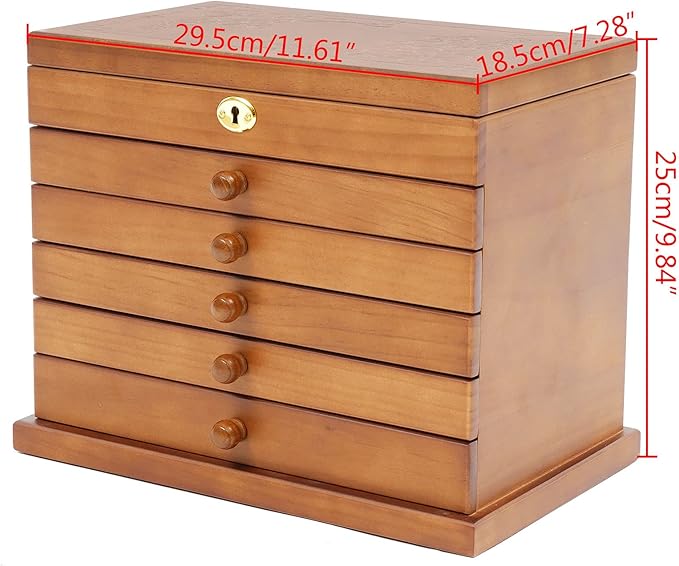 Eapmic Extra Large Four-Leaf Carved 6 Layers Wooden Jewelry Box Jewelry Case Cabinet Armoire Ring Necklacel Gift Storage Box Organizer (Brown Style 2)