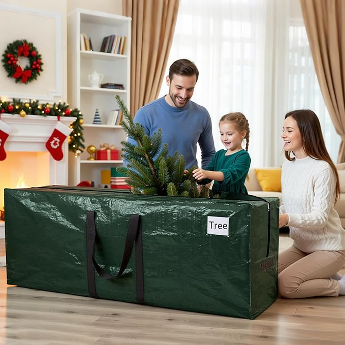 Christmas Tree Storage Bag, Christmas Tree Bag Fits Up to 9 Ft Artificial Xmas Trees, Heavy Duty Material, Waterproof & Dual Zippers Christmas Tree Box for Trees, Decorations (Green)