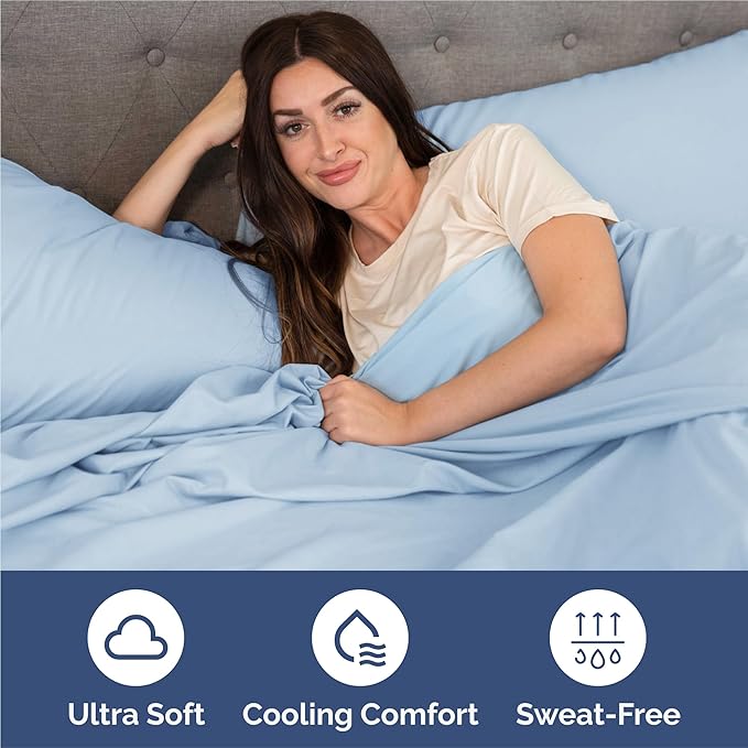 Split King 7 Piece Sheet Set - Comfy Breathable & Cooling - Soft Hotel Luxury Bedding Set with 8-16 Inch Deep Pockets - 1 Flat & 2 Fitted Sheet & 4 Pillowcases - Wrinkle Free & Easy Care - Baby Blue