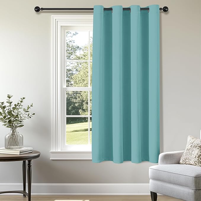 ChrisDowa Blackout Curtains 54 inches Long for Bedroom - Grommet Thermal Insulated Room Darkening Curtains for Living Room (1 Panel, Aqua, 52 x 54 Inch)