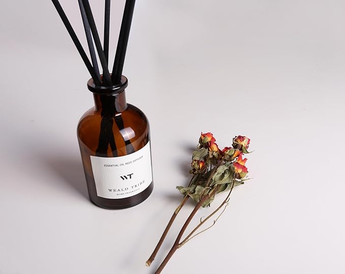 WEALD TRIBE Reed Diffuser Set for Bathroom Air Fresheners, Oil Diffuser Sticks | Sandalwood Rose Scent 5.1 fl oz Home Fragrance with Sticks Defusers | House Bedroom Office Shelf Decor