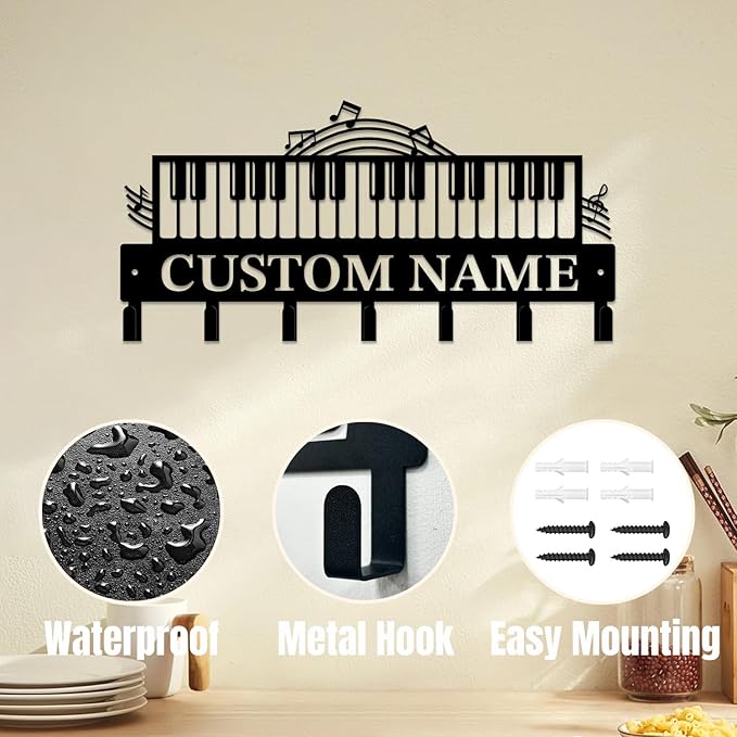 Personalized Custom Music Wall Hooks,Metal Music Room Art Clothes Hooks,Metal Music Wall Home Storage Decorative,For Front Door, Hallway, Kitchen, Bedroom,Keys,Hats (Style D)