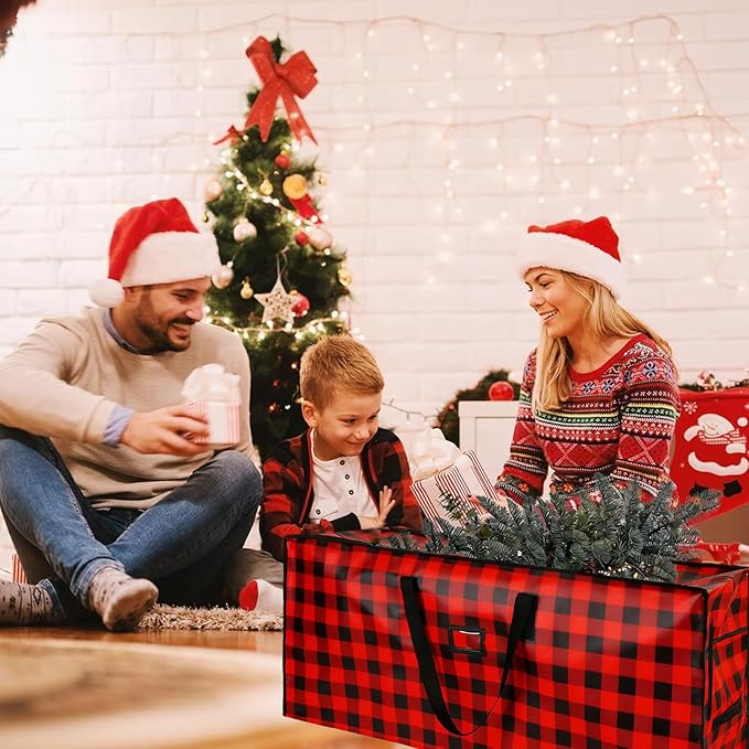Christmas Tree Storage Bag, Plastic Waterproof Christmas Tree Bag Large Xmas Storage Box Decoration Container Reinforced Handles Dual Zippers for 9ft Artificial Holiday Xmas Disassembled Trees