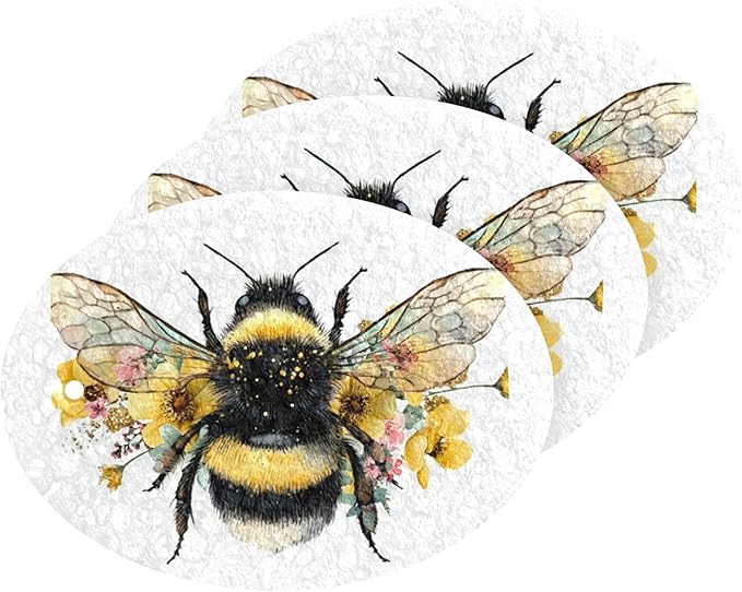 Kcldeci 3 Pack Kitchen Scrub Sponges Fluffy Bumblebee Kitchen Dish Sponge Non-Scratch Microfiber Sponge for Household Cleaning Dishes, Pots and Pans