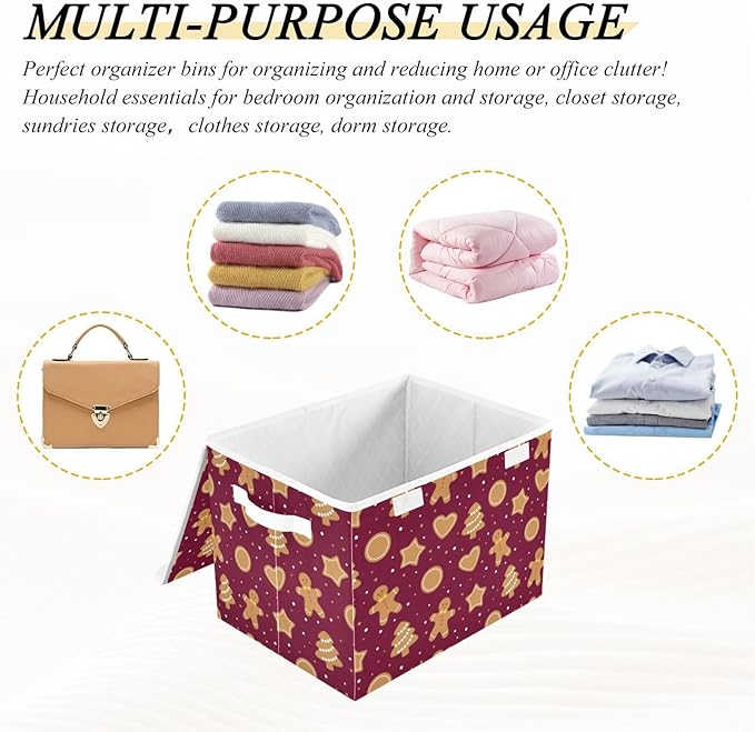 Christmas Baskets Collapsible Storage Bins with Lids, Christmas Gingerbread Cookies Storage Boxes Clothes Baskets for Organizing