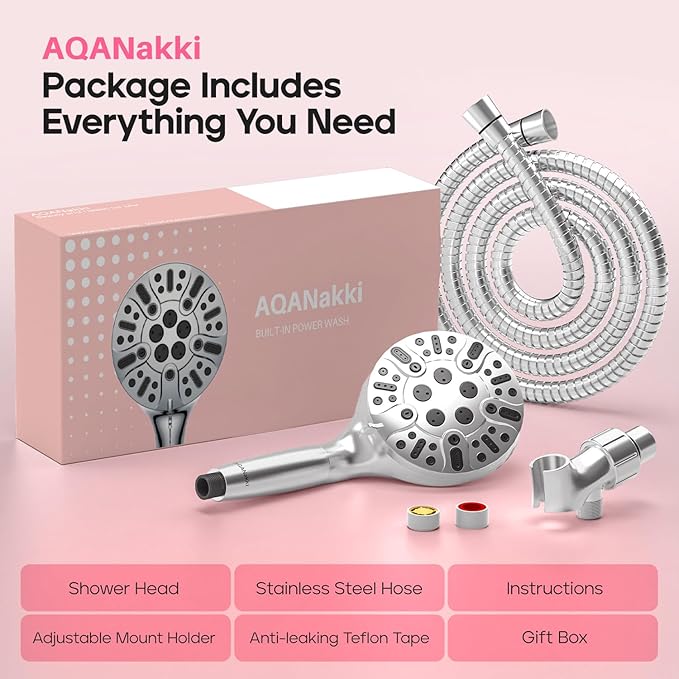 Filtered Shower Head with Handheld, High Pressure 10 Settings Shower Filter Head for Hard Water, Built-in Power Spray,Hard Water Filter Showerhead-Remove Chlorine-Dry Skin,Hair(Premium Chome)