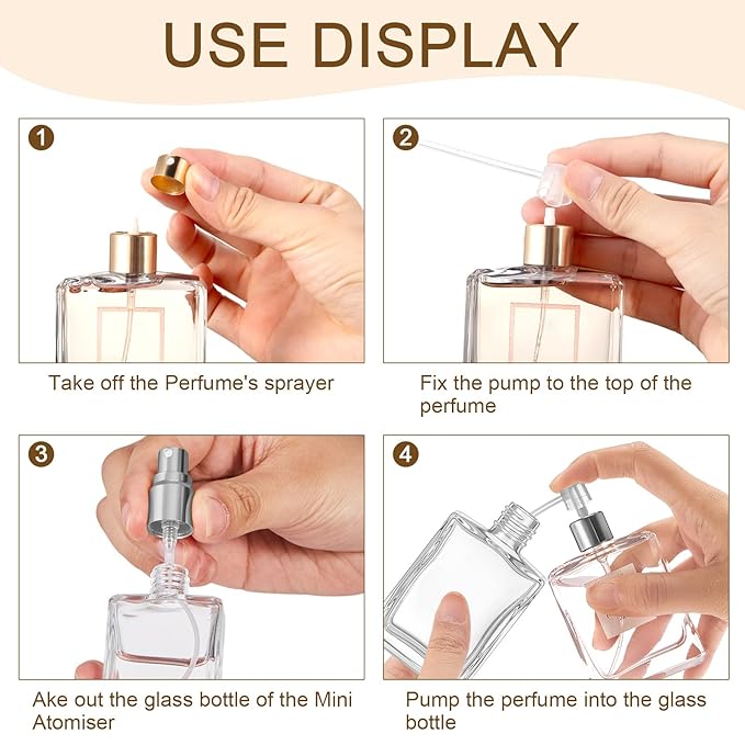 Domensi 30 Pcs 15 ml Glass Perfume Bottles Mini Glass Empty Spray Atomizer Bottles Bulk Refillable Perfume Dispenser Container with Pump Tool for Travel Cleaning Skin Care(Silver)