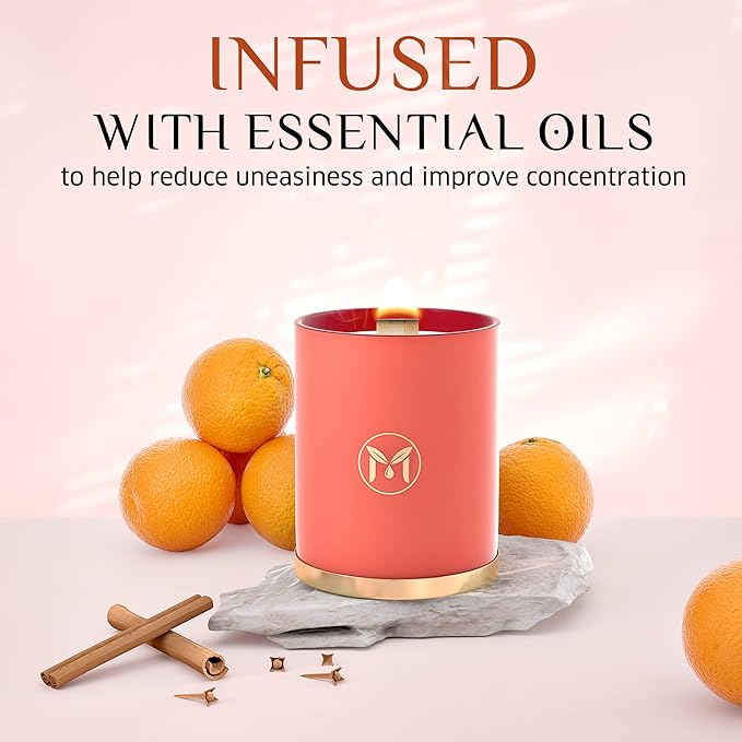 MyrrhUSA Orange Cinnamon Scented Candle – 15oz Natural Soy Wax with Crackling Wooden Wick & Essential Oil | 80 Hour Burn | Luxury Aromatherapy Candle for Relaxation, Home Décor, Living Room & Bathroom