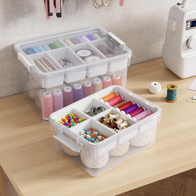 40Qt Plastic Storage Bin with Lid, Clear Latching Organizers Box with Removable Tray, Large Portable Storage Container, for Holiday Ornaments, Home Organization, 1Pack