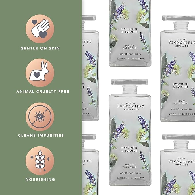 Pecksniff's Hyacinth & Jasmine Bath Soak Decanter | 500ml/16.9 Fl Oz