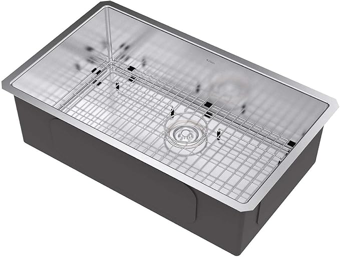 Kraus KHU100-32 Standart PRO 16 Gauge Undermount Single Bowl Stainless Steel Kitchen Sink, 32 Inch