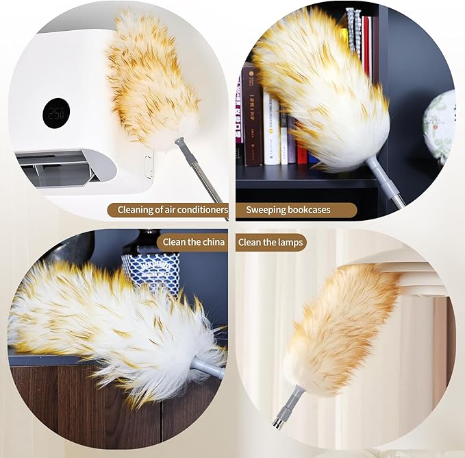 iHUFeather Lambswool Duster for Cleaning with Non-Slip Handle 98.4" Removable Retractable Feather Duster for Cleaning Ceiling Fans Window Blinds Interior Roof Furniture(1PCS)
