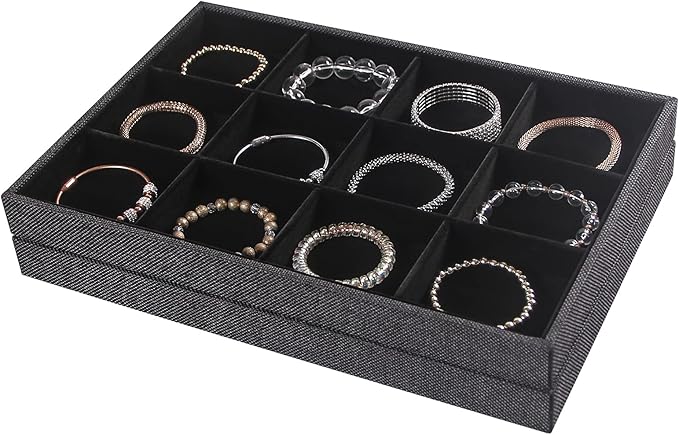Julysky 2Pcs 12 Grids Stackable Jewelry Organizer Trays for Drawer,Bracelet Holder Box,Necklace Display Stand for Selling