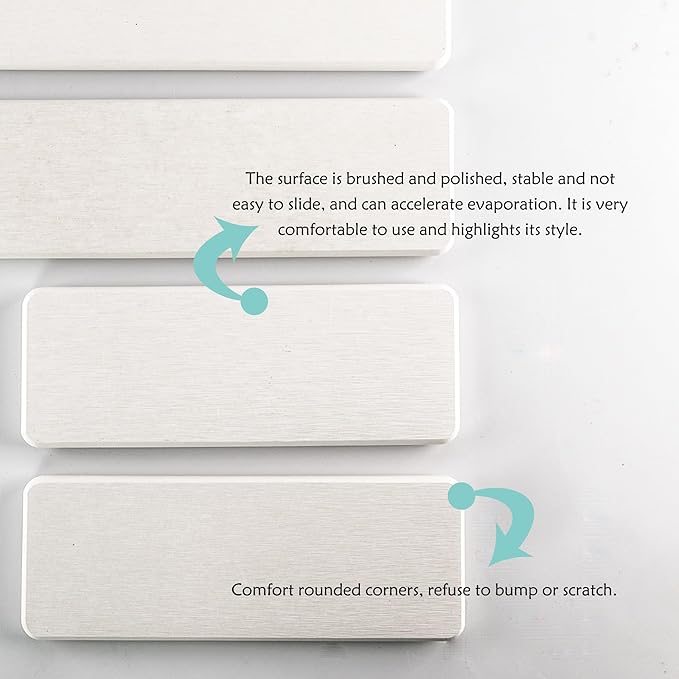 NiuYichee 2 Pcs Water Absorbing Stone Trays, Kitchen/Bathroom Sink Soap Dish, Diatomite Tray Used for Hand Soap & Cosmetic Bottles in The Modern Home, 3.15" W x 8.7" L, White