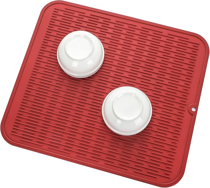 MicoYang Silicone Dish Drying Mat for Multiple Usage,Easy clean,Eco-friendly,Heat-resistant Silicone Mat for Kitchen Counter or Sink,Refrigerator or Drawer Liner Red 2XL 24 inches x 18 inches