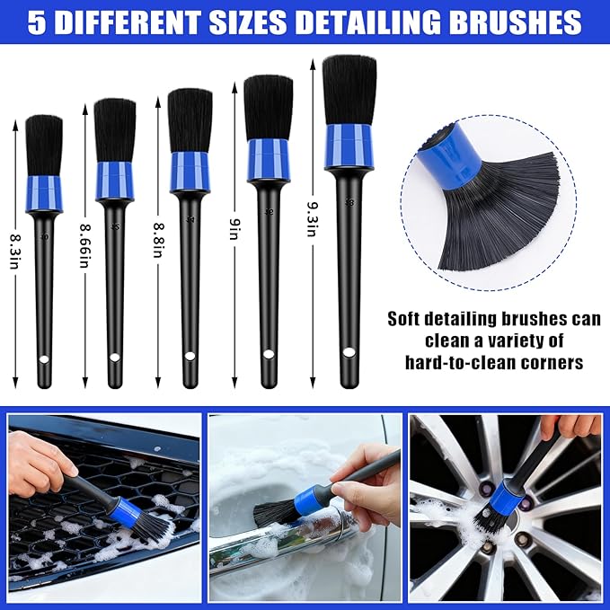 AUTODECO Car Wash Detailing Kit Cleaning Kits with Foam Gun Sprayer, Car Wash Brush and Large Wash Mitt Duster for Car Interior and Exterior Cleaning (Blue)