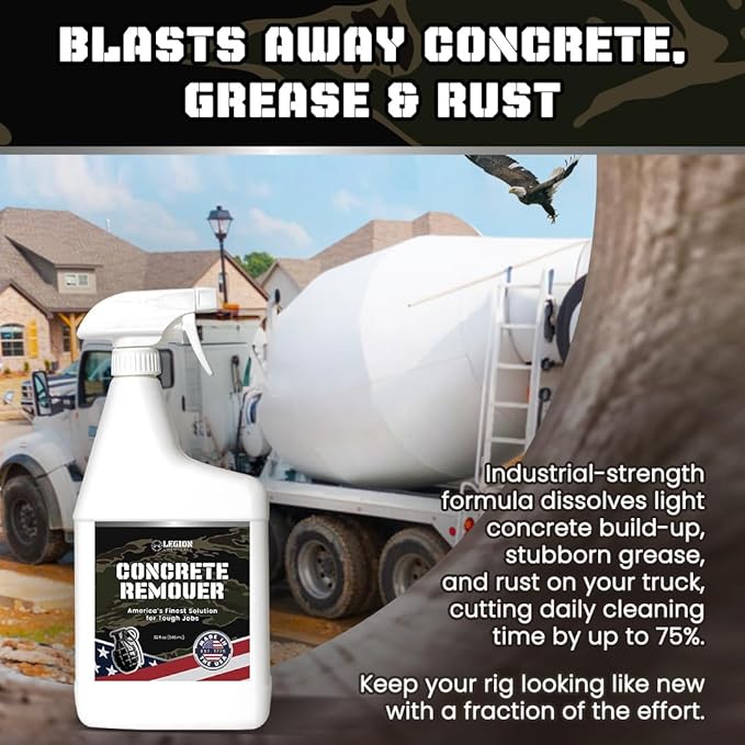 Heavy Concrete Remover – Dried Concrete & Cement Dissolver (Non-Corrosive, Biodegradable Acid Alternative), Safe on Equipment, 1-Quart Spray