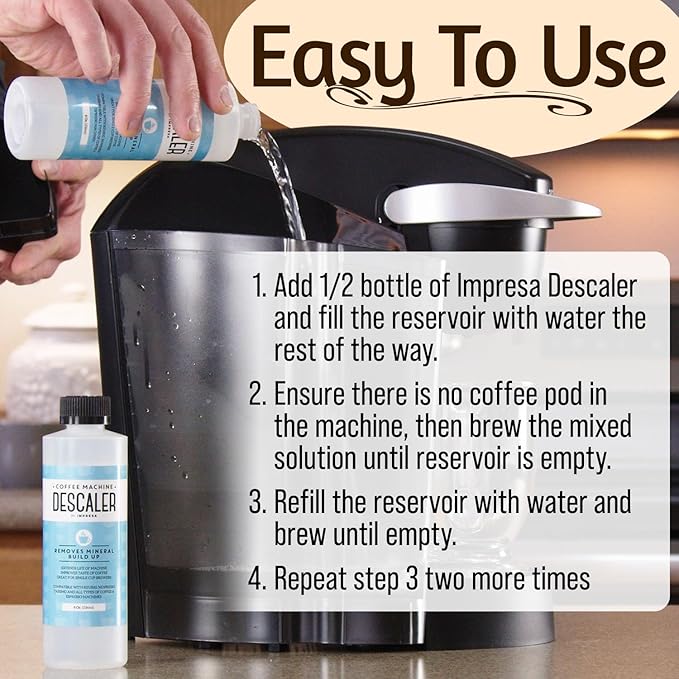 IMPRESA Coffee Machine Descaler - Machine-Safe Formula & Descaling Solution - Universal Descaler for Coffee Maker Compatible with Keurig, Nespresso, Breville & More - 3 Pack, 6 Uses, Made in USA