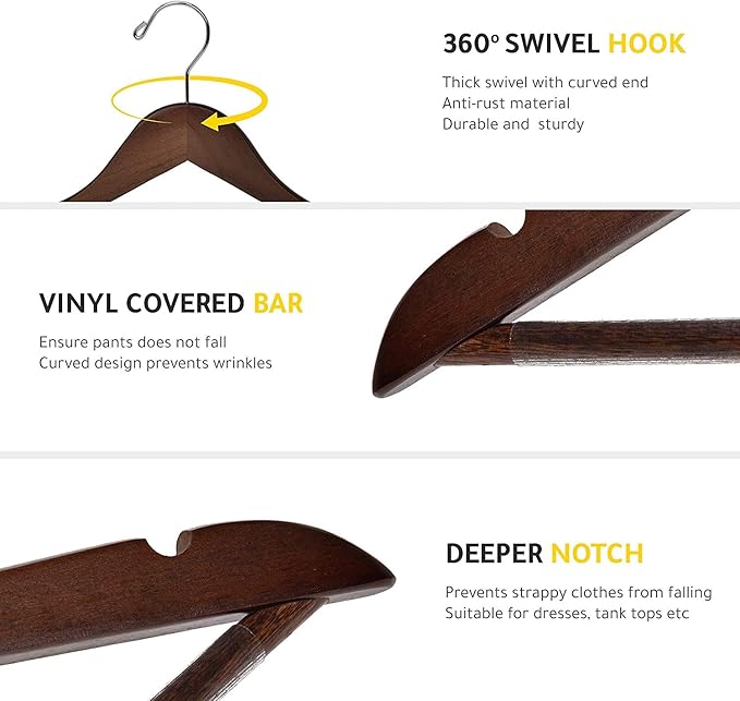 Quality Wooden Hangers - Slightly Curved Hanger 80 Pack Sets - Solid Wood Coat Hangers with Stylish Chrome Hooks - Heavy-Duty Clothes, Jacket, Shirt, Pants, Suit Hangers Walnut - Chrome Hook
