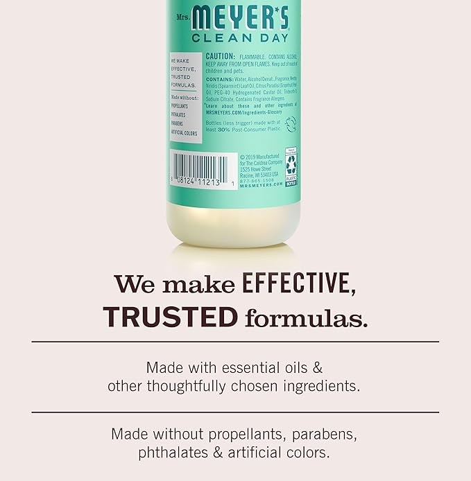 MRS. MEYER'S CLEAN DAY Room and Air Freshener Spray, Non-Aerosol Spray Bottle Infused with Essential Oils, Mint, 8 fl. oz