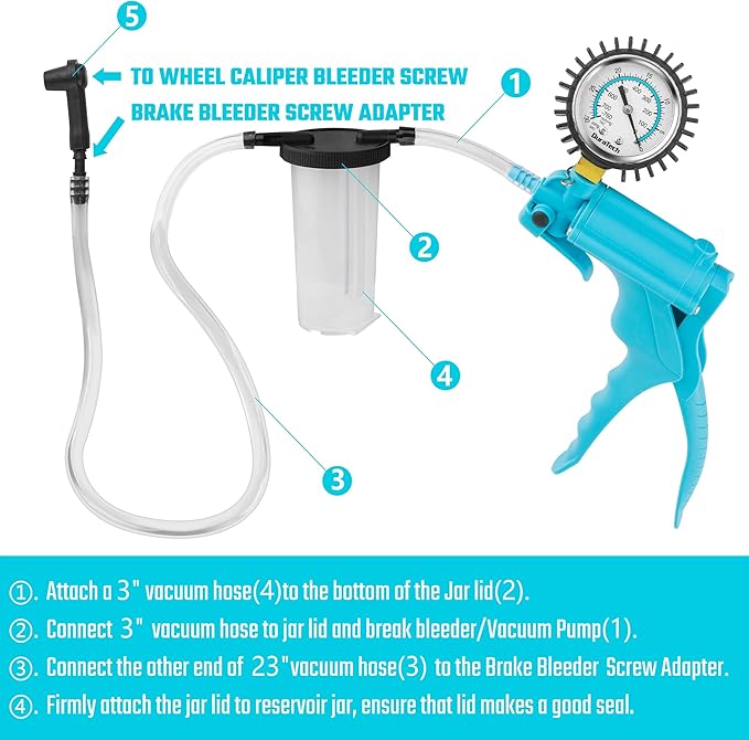 DURATECH 2 in 1 Brake Bleeder Kit, Brake Fluid Bleeder Kit with Handheld Vacuum Pump, for Automotive, Organized in Portable Case
