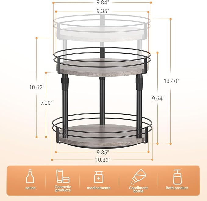 Across-Star Lazy-Susan-Organizer-Spice-Rack, 2-Tier Rotating Spice Organizer For Kitchen-Cabinet-Countertop-Pantry, Turntable Seasoning Holder Storage Shelf With Adjustable Height