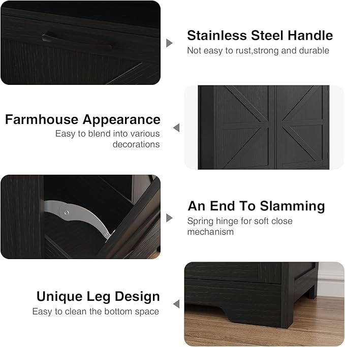 Tilt Out Trash Can Cabinet for 13 * 1 Gallon Trash Can, Farmhouse Kitchen Island Cabinet with Adjustable Shelf for Hidden Laundry Basket, Dog Proof Garbage Can for Dining Living Room, Black
