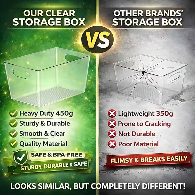 Joymeezo Set of 4 Clear Plastic Storage Bins, 2 Large +2 Small Pantry Organizers and Storage Containers for Kitchen Organization, Home Storage Essentials for Cabinet, Office, Garage, Freezer& Bathroom