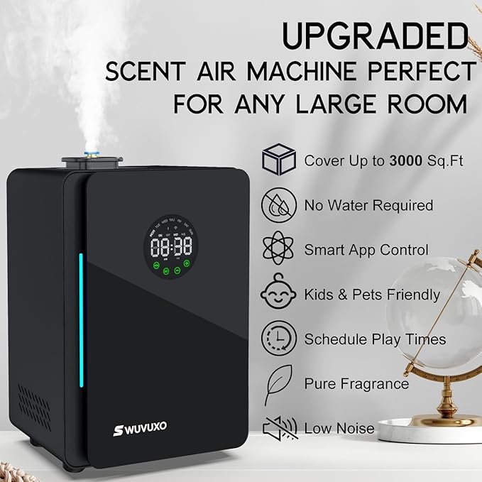 Hotel Scent Diffuser with Power Cold Air Technology, HVAC Scent Diffuser Cover Up to 3000 Sq. Ft, Aroma Scent Air Machine for Home | Commercial Waterless Aromatherapy Diffuser for Large Room - Black