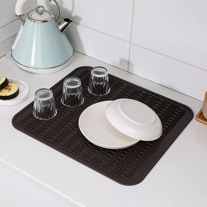 MicoYang Silicone Dish Drying Mat for Multiple Usage,Easy clean,Eco-friendly,Heat-resistant Silicone Mat for Kitchen Counter or Sink,Refrigerator or Drawer Liner Coffee 2XL 24 inches x 18 inches