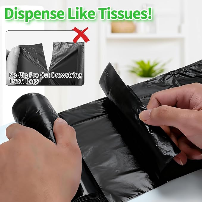 200 Count Small Drawstring Trash Bags for 2.6-Gallon (10 L) Trash Cans,Thick Pre-separated Garbage Bags,Mini Wastebasket can Liners for Bathroom Bedroom Office(Black)