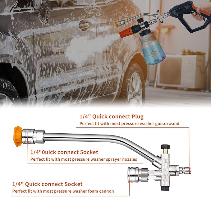FENG PAI Pressure Washer Foam Cannon with Dual Connector Accessory, 7 Pressure Washer Sprayer Nozzles, Double Tip Attachment For Soap Cannon, 1/4" Quick Connect