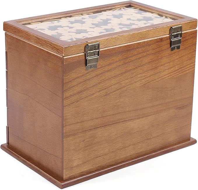 Eapmic Extra Large Four-Leaf Carved 6 Layers Wooden Jewelry Box Jewelry Case Cabinet Armoire Ring Necklacel Gift Storage Box Organizer (Brown Style 1)