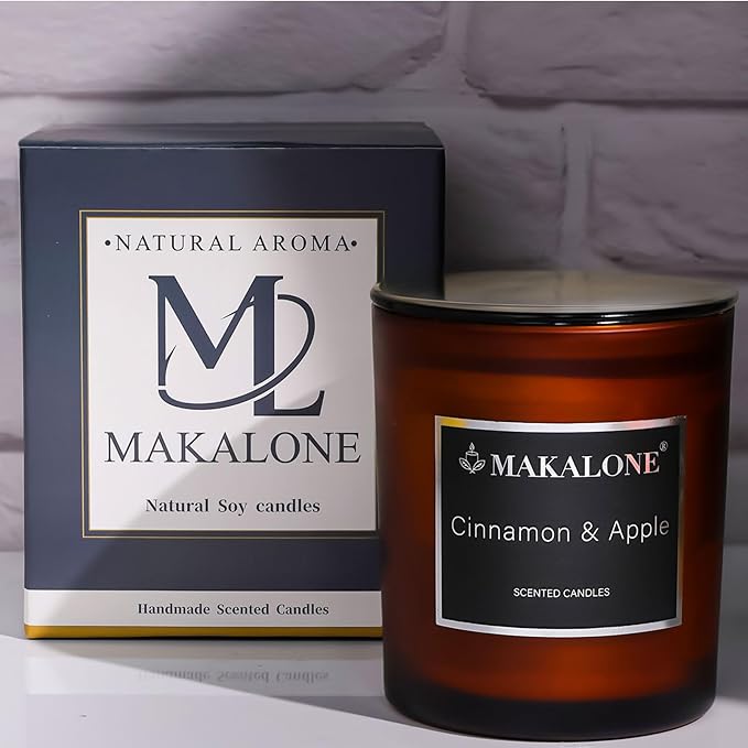Cinnamon Apple Scented Candle,9oz Soy Wax Candle in Frosted Amber Jar,Hand-Poured Soy Non Toxic Candles,Warm Spiced Apple Aromatherapy for Kitchen, Office & Living Room,Cozy Home Gifts for Women & Men