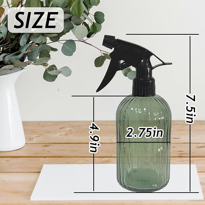 Green Glass Spray Bottle, Refillable Indoor Plant Mister,13.5oz Water Spray Bottle with Adjustable Nozzle,Plant Mister Spray Bottles for Indoor Plants, Cleaning, Hair Care, Pets Care(2pcs)