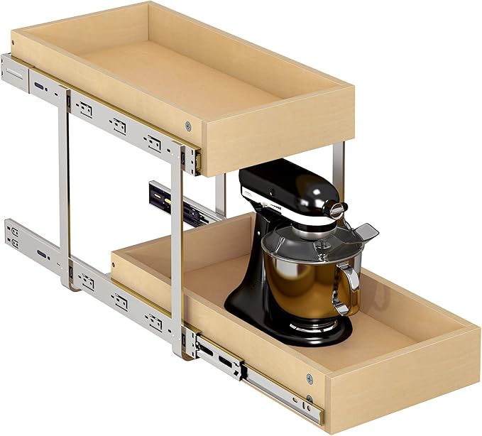 WelFurGeer 2-Tier Pull Out Cabinet Organizer with Soft Close Slides, Pull Out Drawers for Cabinets, Heavy-Duty Slide Out Drawers for Kitchen Cabinets, Under Sink, Pantry & Bathroom