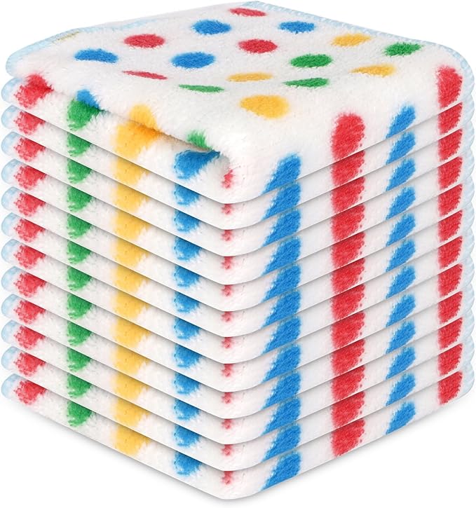 INFICRIME Microfiber Cleaning Cloth,12 Pack Cleaning Rags, Cleaning Towels with Polka dots, Absorbent, Streak Free, Non-Abrasive, Reusable and Washable, 10"X10"
