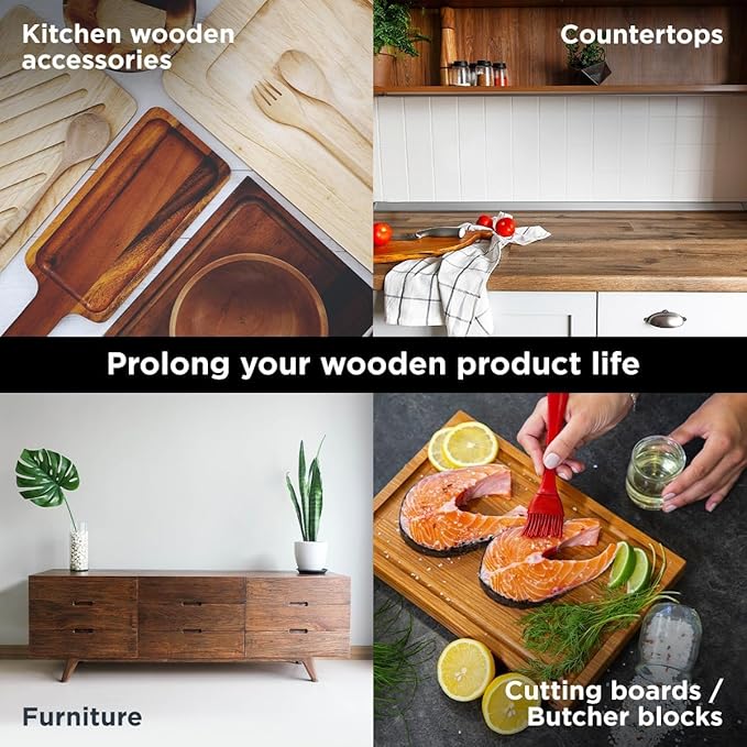 Cutting Board Food Grade Mineral Oil (8.5 oz) - Revitalize Cutting Board, Butcher Block, Countertops, Wood Utensils and Stainless Steel - Food Safe - Made in North America