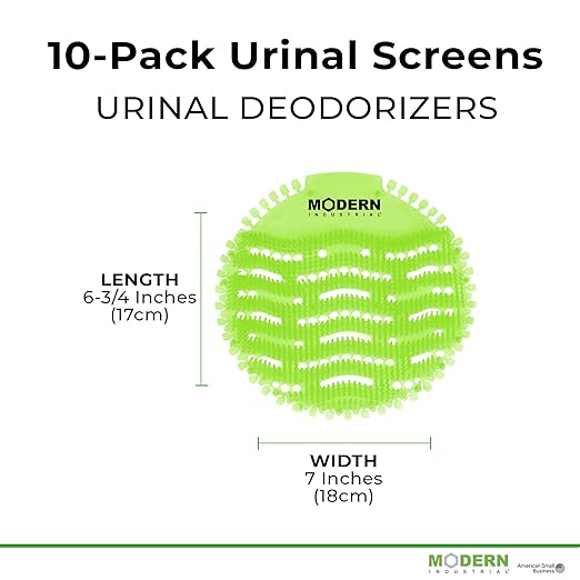 Modern Industrial Urinal Screen Deodorizer 10-Pack - Mint-Scented Urine Odor Eliminator for Fresh-Smelling Restrooms - Fits Most Commercial Urinals - Minimize Splash - Green
