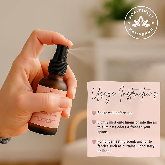 Cashmere Cocoon Luxury Small Space Air & Linen Freshener Spray - Creamy Coconut + Amber Musk - Artisan Blended Home Fragrance - Non Toxic Odor Eliminator - 2 oz Travel Size Room Spray