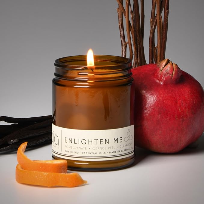Bia Candle Co Soy Blend Candle, Sweet Orange Peel, Pineapple & Pomegranate Over Vanilla Cedar – Clean Soy Wax, Made in USA – Enlighten Me Scent,7 oz