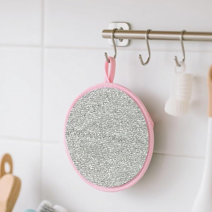 Anphly Kitchen Double-Sided Dishwashing Sponge Scrubber for Pots and Pans Cleaning Cloth Household Dishcloth Scouring Pad Pink 10 pcs Yellow 10 pcs