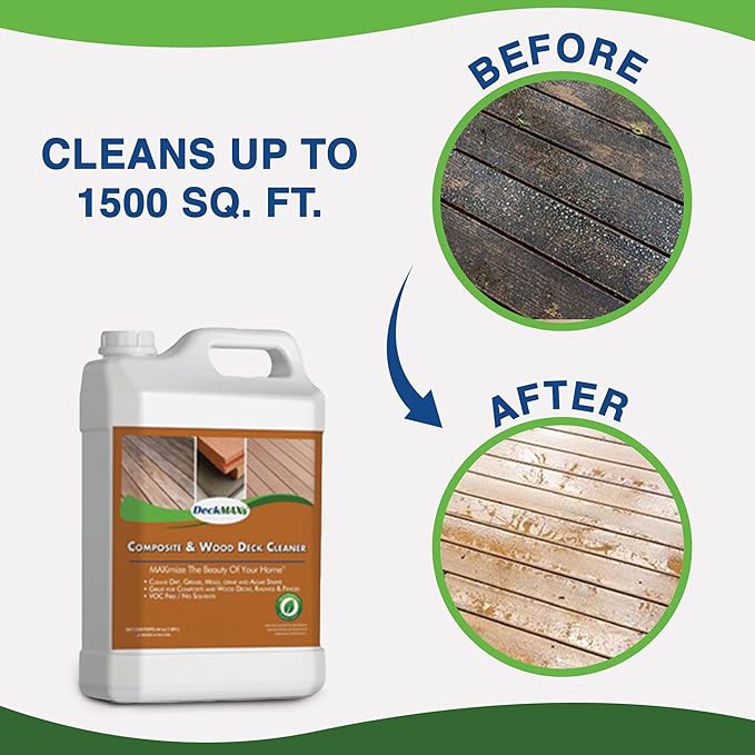 DeckMax Premium Deck Cleaner Kit | Deck Cleaner and Mildew Remover | Cleans up to 1,500 Sq. Ft. | Safe for Trex, Timbertech & Wood Decking | Powerful & Eco-Friendly Deck's Cleaning Solution